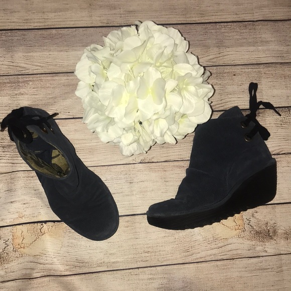 Fly London Shoes - Fly London Yama Blue Suede Booties